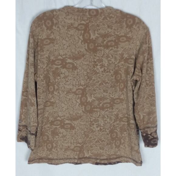 Columbia Brown Floral 3/4 Sleeve Top Crew Neck Size‎ Large - Picture 3 of 6